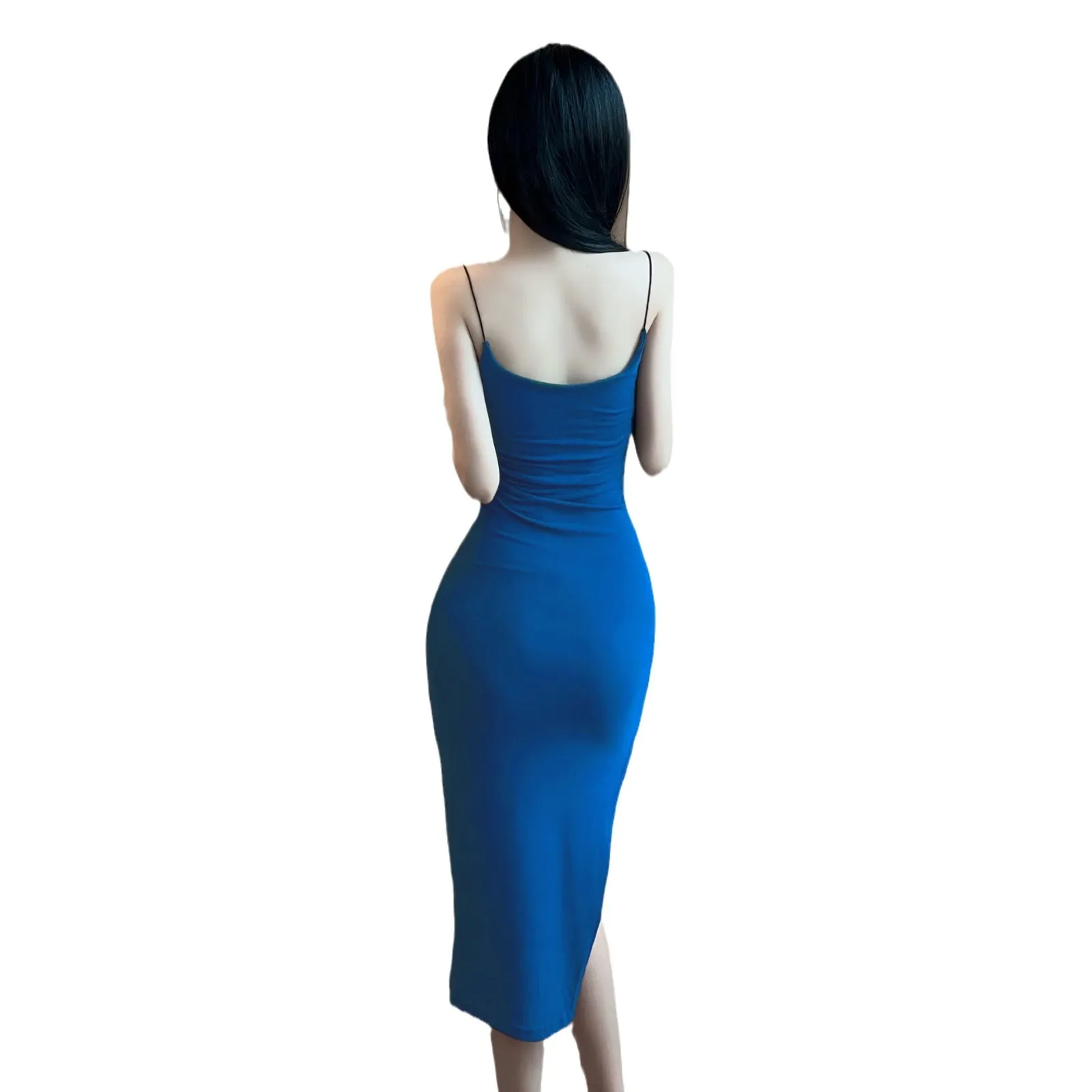 Women's Solid Color Sexy Slit Suspender Dress - Summer 2025 Slimming Mid-Length Hip Skirt for Fashionable Ghanaian Ladies thumbnail 5