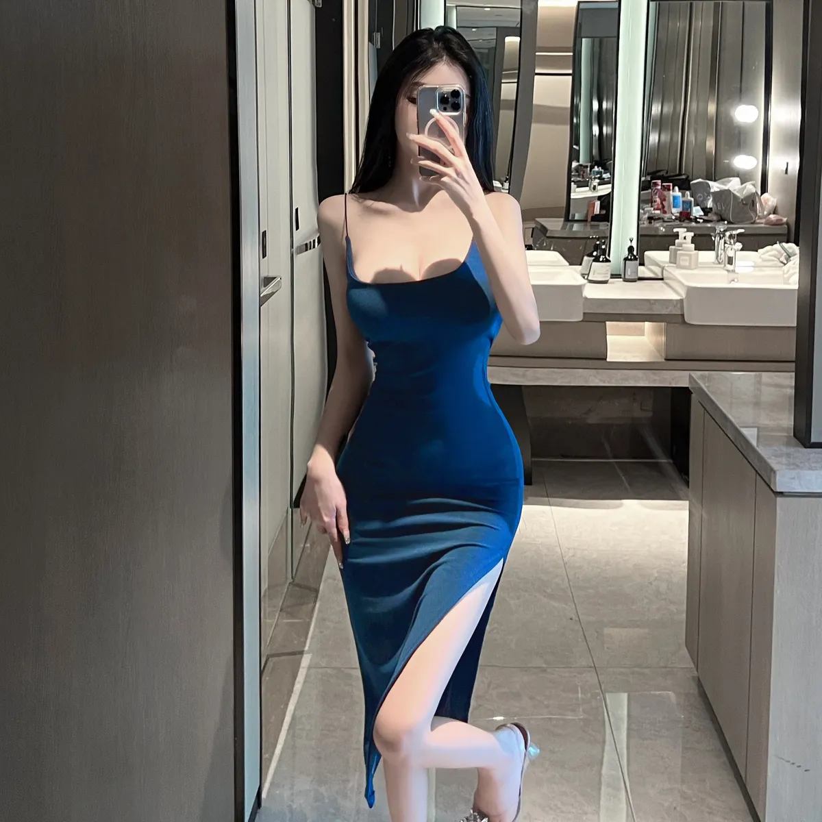 Women's Solid Color Sexy Slit Suspender Dress - Summer 2025 Slimming Mid-Length Hip Skirt for Fashionable Ghanaian Ladies showcase 6