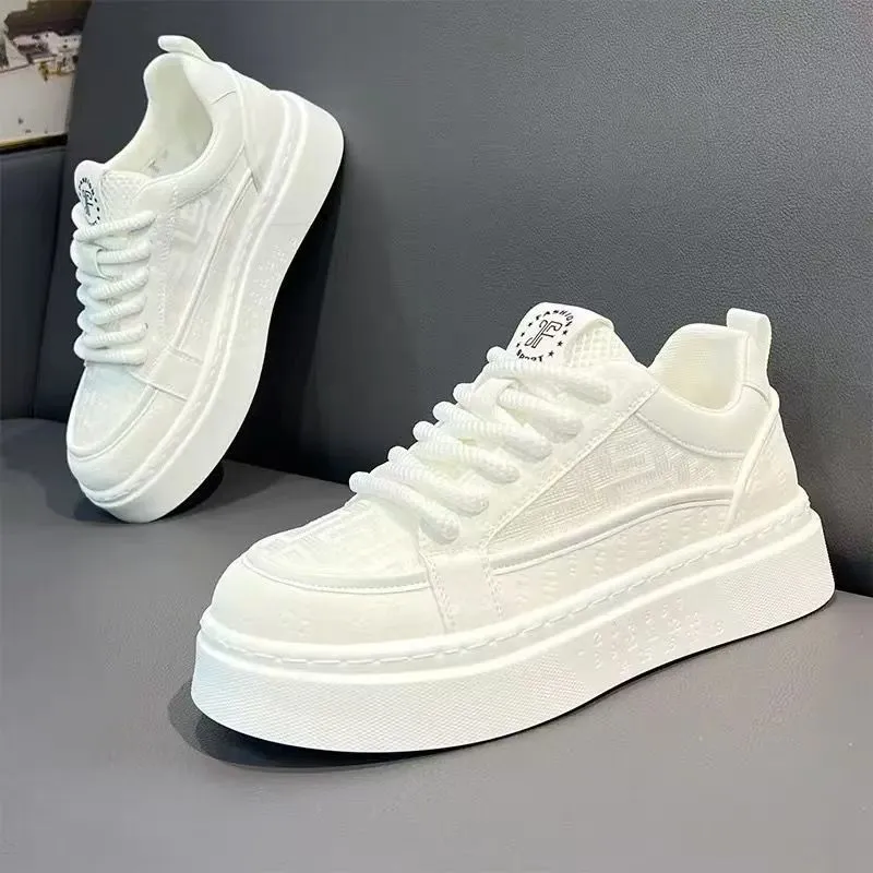 Men's Winter Breathable Trendy Versatile Casual White Sneakers - Thick-Soled Height-Increasing Non-Slip Sports Shoes for Teenagers thumbnail 4