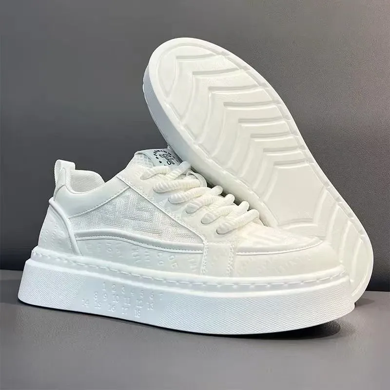 Men's Winter Breathable Trendy Versatile Casual White Sneakers - Thick-Soled Height-Increasing Non-Slip Sports Shoes for Teenagers thumbnail 3