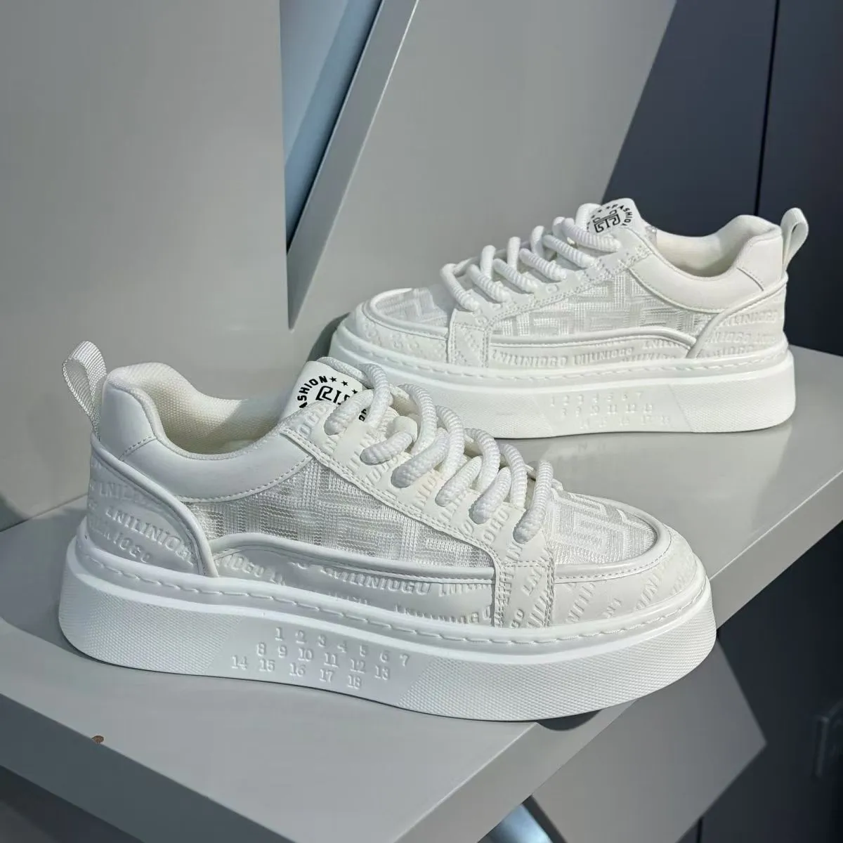 Men's Winter Breathable Trendy Versatile Casual White Sneakers - Thick-Soled Height-Increasing Non-Slip Sports Shoes for Teenagers showcase 5