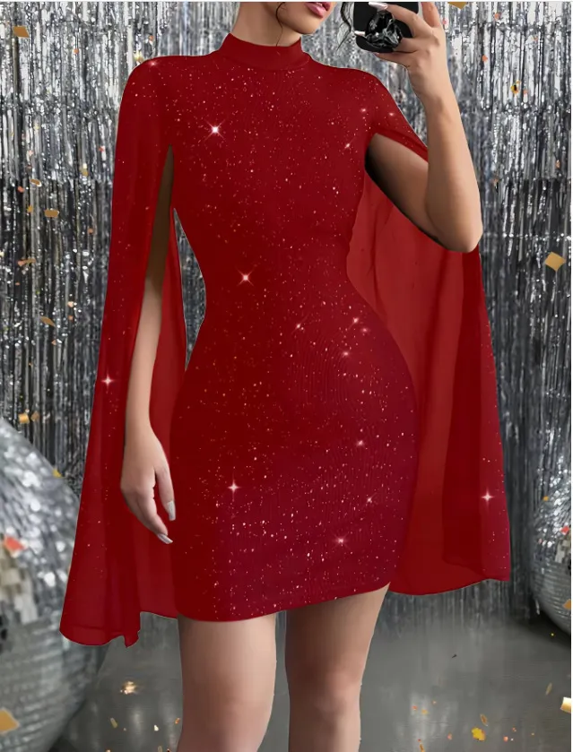 Elegant Women's Round Neck Pit Pearl Chiffon Cape Hip Dress - Stylish European & American Fashion for Any Occasion showcase 6