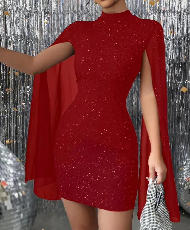 Elegant Women's Round Neck Pit Pearl Chiffon Cape Hip Dress - Stylish European & American Fashion for Any Occasion showcase 7