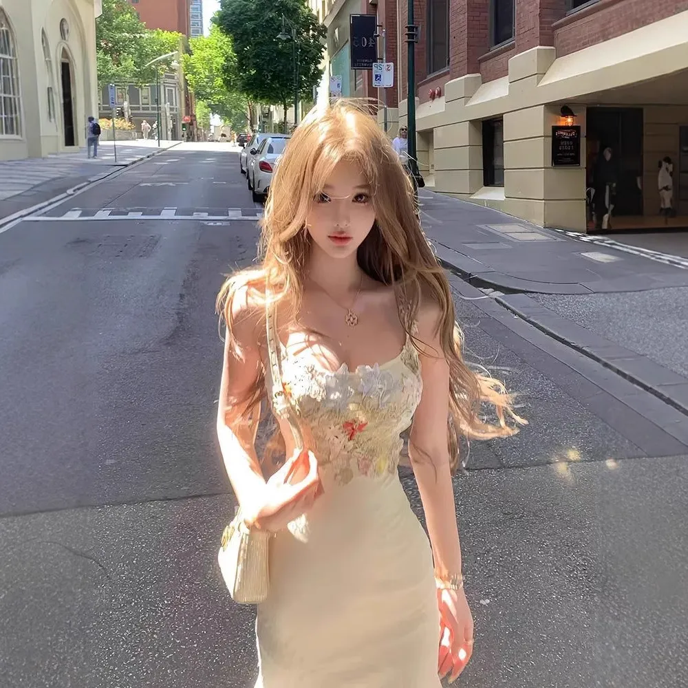 Yuji Girls Lace Mesh Fishtail Dress with Slim-fit Hip Sling and Hollow Sunscreen Blouse - Elegant Summer Outfit for Kids - Image 1