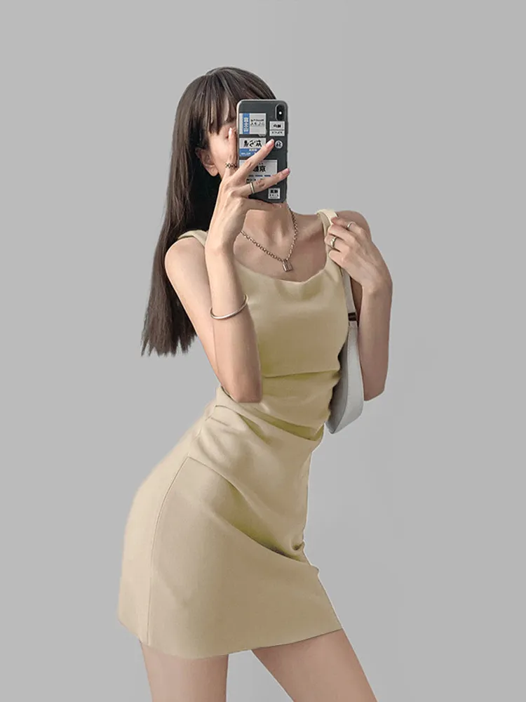 2025 Summer New Hot Girl Irregular Pleated Square Collar Suspender Dress - Chic Cotton Hip Skirt for Fashionable Women showcase 6