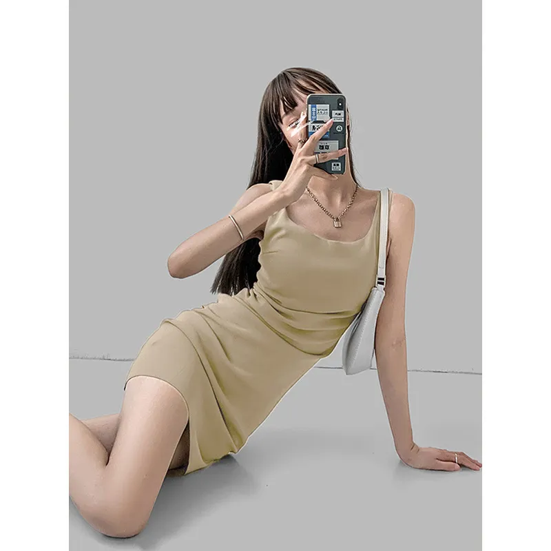 2025 Summer New Hot Girl Irregular Pleated Square Collar Suspender Dress - Chic Cotton Hip Skirt for Fashionable Women thumbnail 10