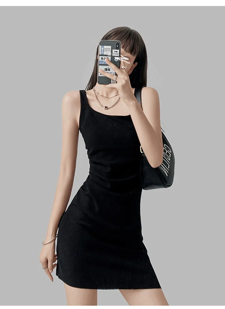 2025 Summer New Hot Girl Irregular Pleated Square Collar Suspender Dress - Chic Cotton Hip Skirt for Fashionable Women showcase 7