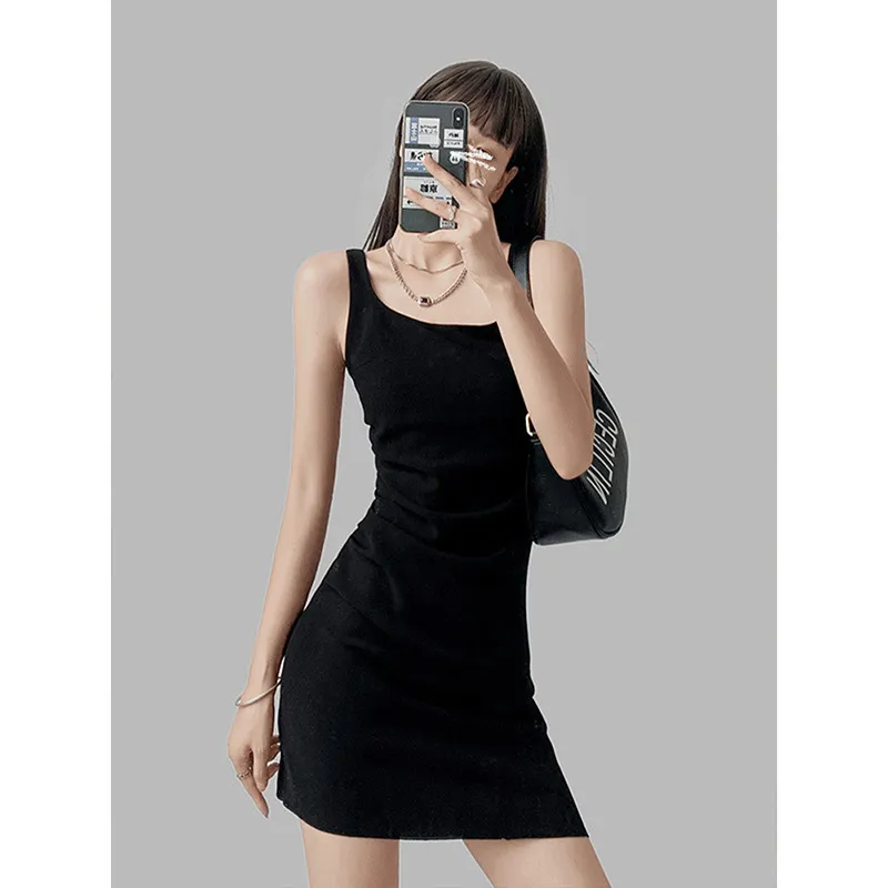 2025 Summer New Hot Girl Irregular Pleated Square Collar Suspender Dress - Chic Cotton Hip Skirt for Fashionable Women thumbnail 4