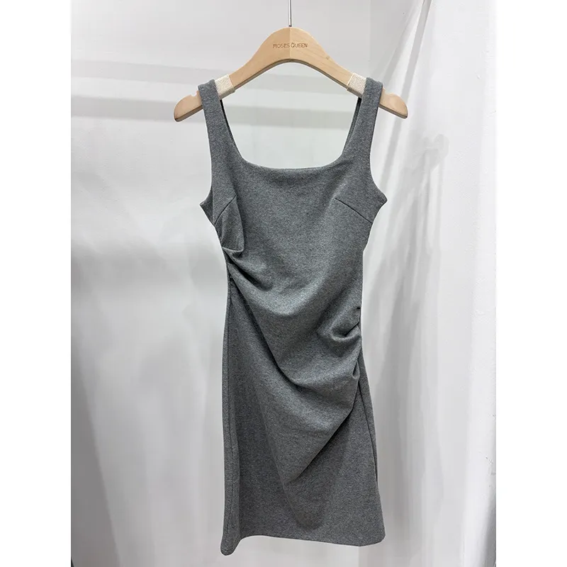 2025 Summer New Hot Girl Irregular Pleated Square Collar Suspender Dress - Chic Cotton Hip Skirt for Fashionable Women thumbnail 8