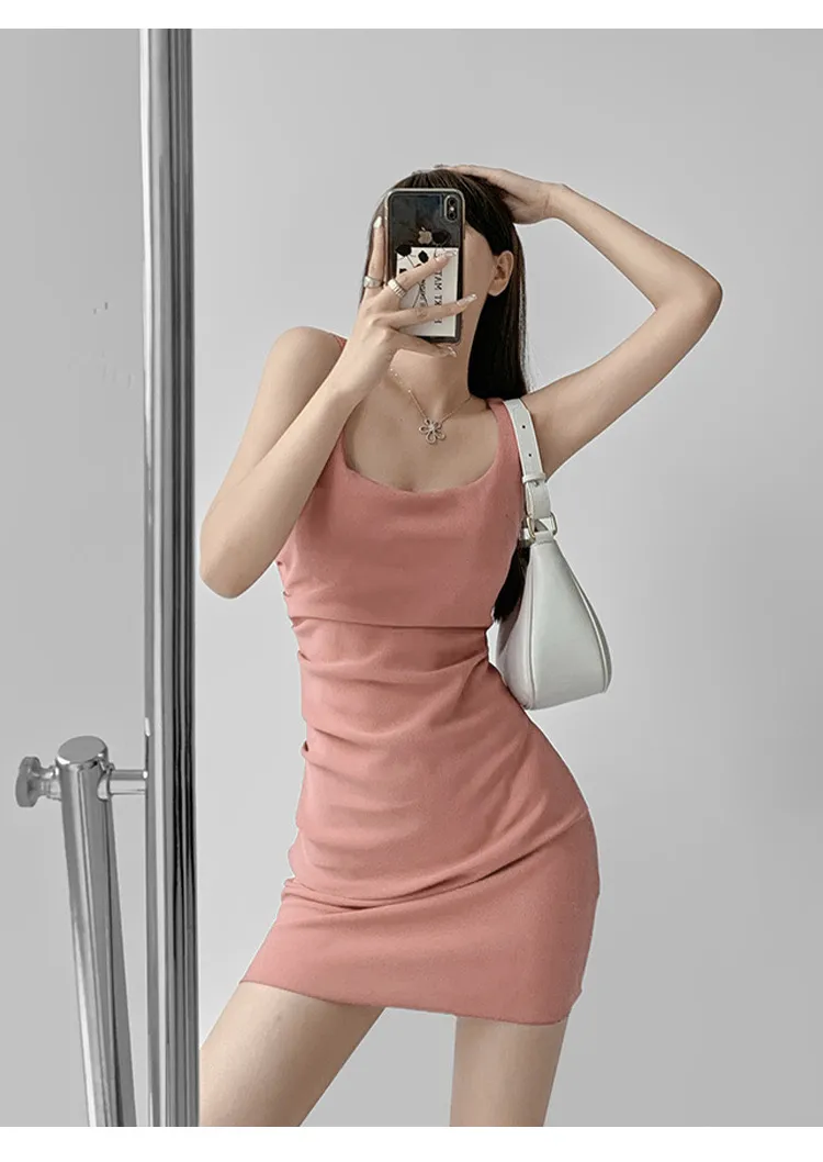 2025 Summer New Hot Girl Irregular Pleated Square Collar Suspender Dress - Chic Cotton Hip Skirt for Fashionable Women showcase 8