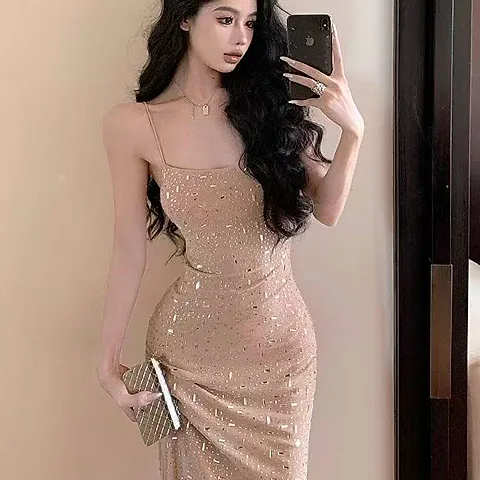 Women's French Style Spaghetti Strap Bodycon Dress - Sexy Slim Fit Summer 2025 Fashion for Hot Girls