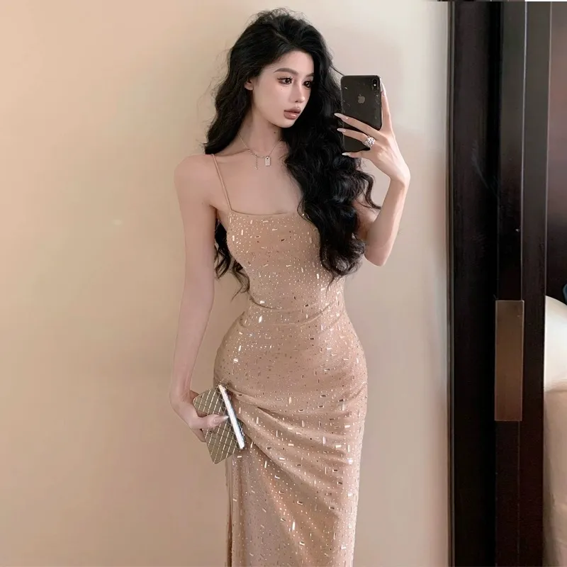 Women's French Style Spaghetti Strap Bodycon Dress - Sexy Slim Fit Summer 2025 Fashion for Hot Girls showcase 1