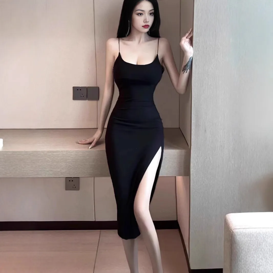 Women's French Style Summer Mid-Length Slim-Fit Bodycon Slip Dress with Waist-Cinching Slit, Elegant Personality Design for Evening Wear thumbnail 3