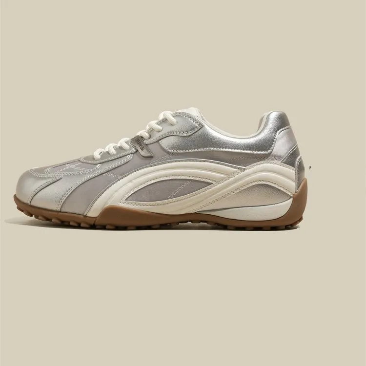 Women's Silver German Trainer Sneakers 2026 New Spring Soft Leather Sports Casual Shoes with Hidden Height Increase thumbnail 2