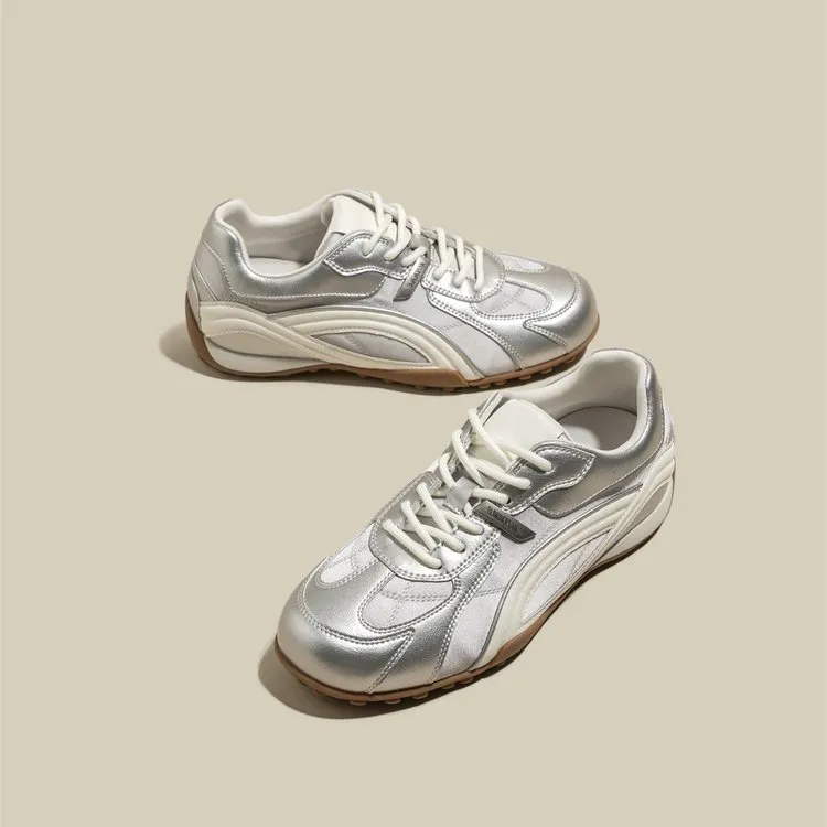 Women's Silver German Trainer Sneakers 2026 New Spring Soft Leather Sports Casual Shoes with Hidden Height Increase showcase 3