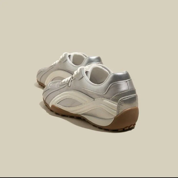 Women's Silver German Trainer Sneakers 2026 New Spring Soft Leather Sports Casual Shoes with Hidden Height Increase showcase 1