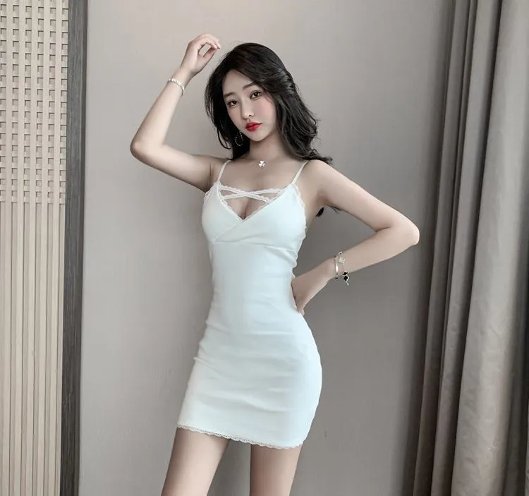 Elegant White Sexy Hip Skirt - New Autumn Collection for Nightclub & Parties | Tight French Style Strap Dress for Women showcase 9
