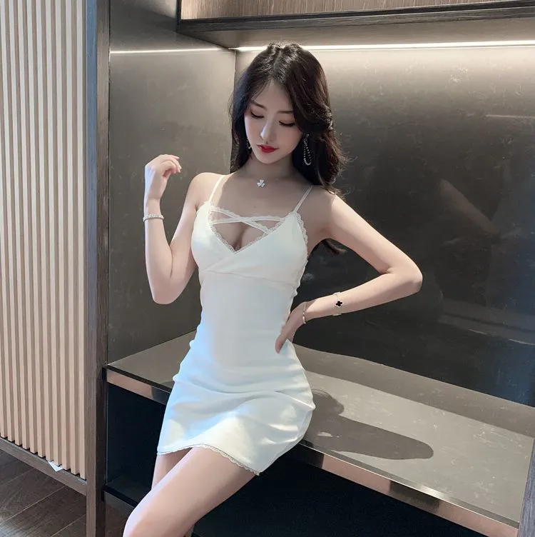 Elegant White Sexy Hip Skirt - New Autumn Collection for Nightclub & Parties | Tight French Style Strap Dress for Women showcase 14
