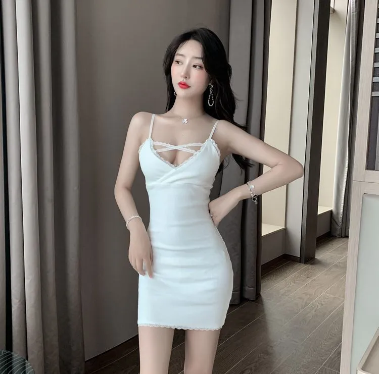 Elegant White Sexy Hip Skirt - New Autumn Collection for Nightclub & Parties | Tight French Style Strap Dress for Women showcase 10