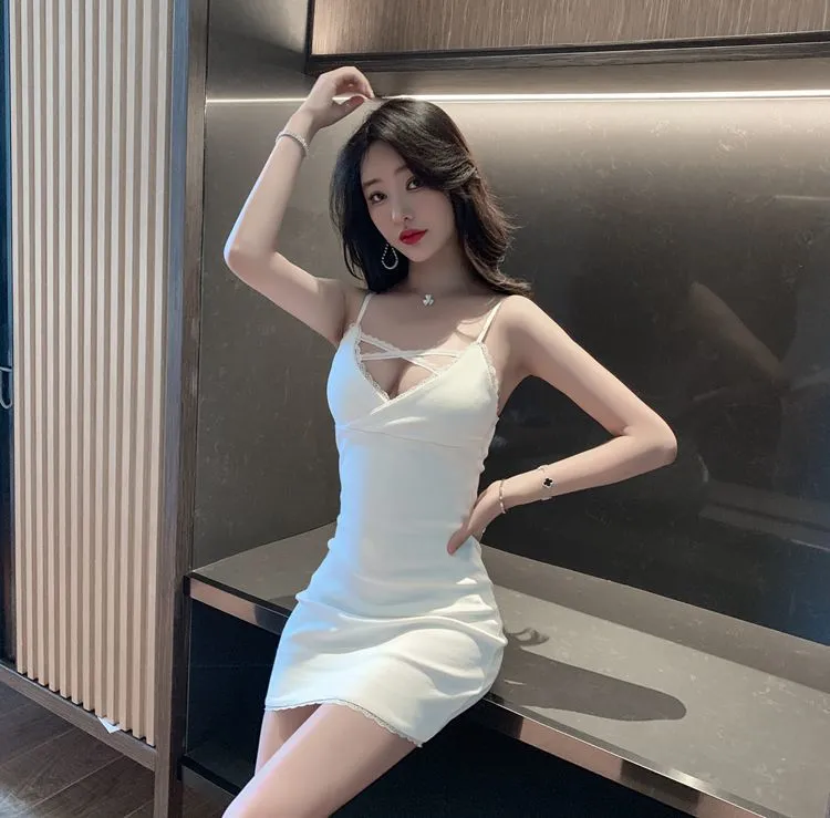 Elegant White Sexy Hip Skirt - New Autumn Collection for Nightclub & Parties | Tight French Style Strap Dress for Women showcase 16