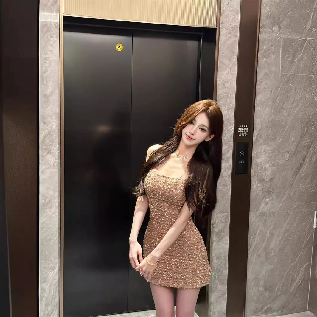 Sparkling Sequin Sling Strap Bodycon Dress for Women, Slim Fit, Hip Hugging, Party Evening Wear, Fashionable Club Outfit thumbnail 1