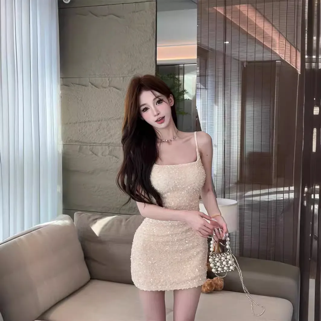 Sparkling Sequin Sling Strap Bodycon Dress for Women, Slim Fit, Hip Hugging, Party Evening Wear, Fashionable Club Outfit thumbnail 4