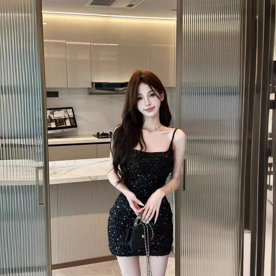Sparkling Sequin Sling Strap Bodycon Dress for Women, Slim Fit, Hip Hugging, Party Evening Wear, Fashionable Club Outfit thumbnail 3