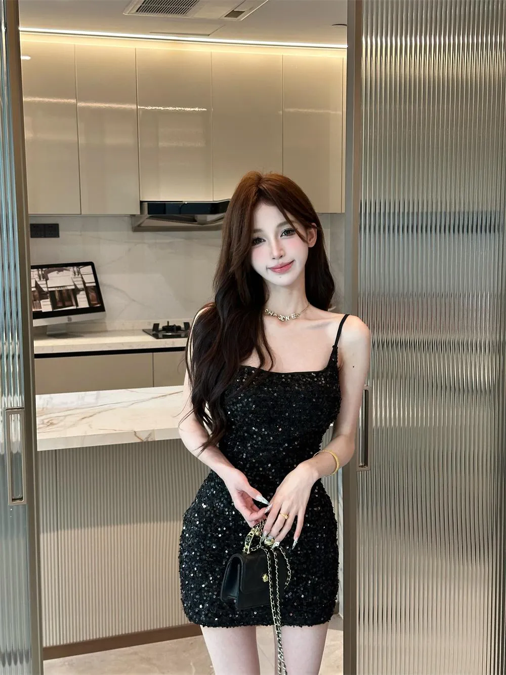 Sparkling Sequin Sling Strap Bodycon Dress for Women, Slim Fit, Hip Hugging, Party Evening Wear, Fashionable Club Outfit showcase 4