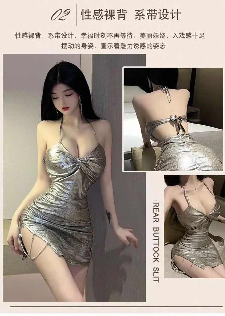 Pure Desire Women's Sexy Deep V Halter Backless Sling Dress Slim Fit Sheath Skirt Nightclub Party Wear showcase 6