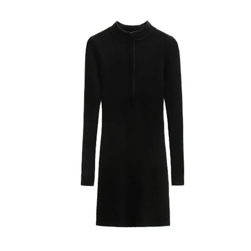 Women's Black Long-Sleeve Bodycon Knitted Dress - Sweet Spicy Style, High-End Feel, Versatile for Spring & Autumn thumbnail 5