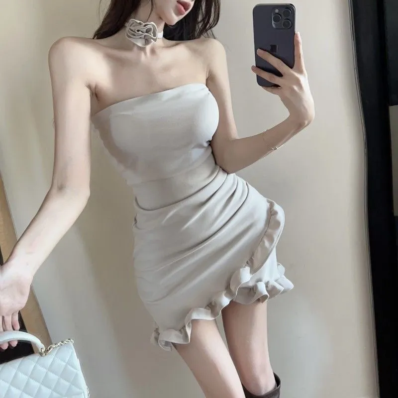 Women's Ruffled Sexy Tube Top Mini Dress - Slim Fit Hip Skirt for Summer Beachwear thumbnail 1