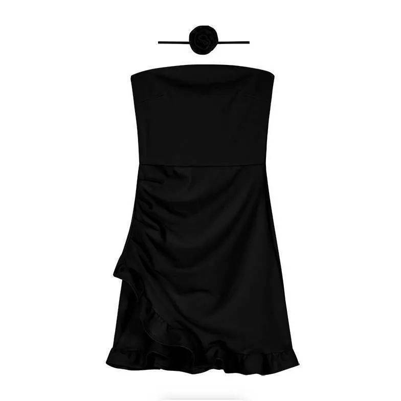 Women's Ruffled Sexy Tube Top Mini Dress - Slim Fit Hip Skirt for Summer Beachwear thumbnail 6