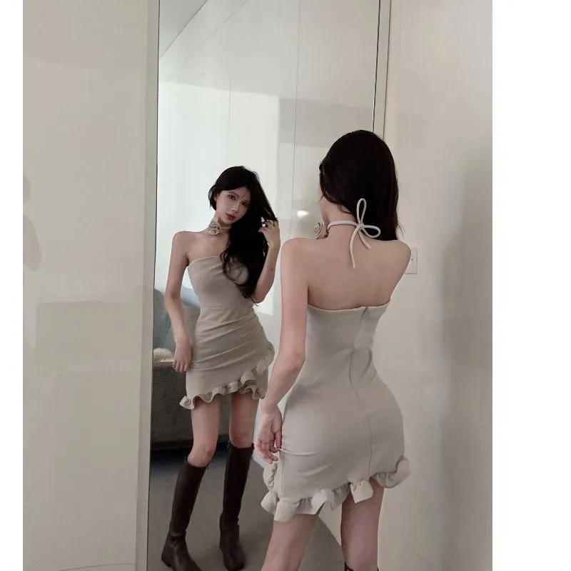 Women's Ruffled Sexy Tube Top Mini Dress - Slim Fit Hip Skirt for Summer Beachwear thumbnail 2