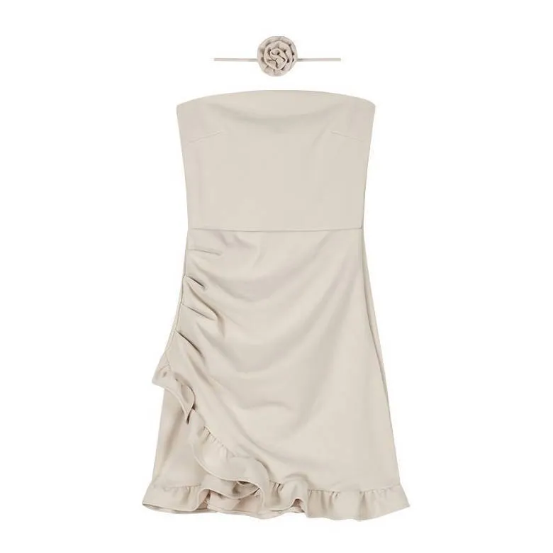 Women's Ruffled Sexy Tube Top Mini Dress - Slim Fit Hip Skirt for Summer Beachwear thumbnail 7