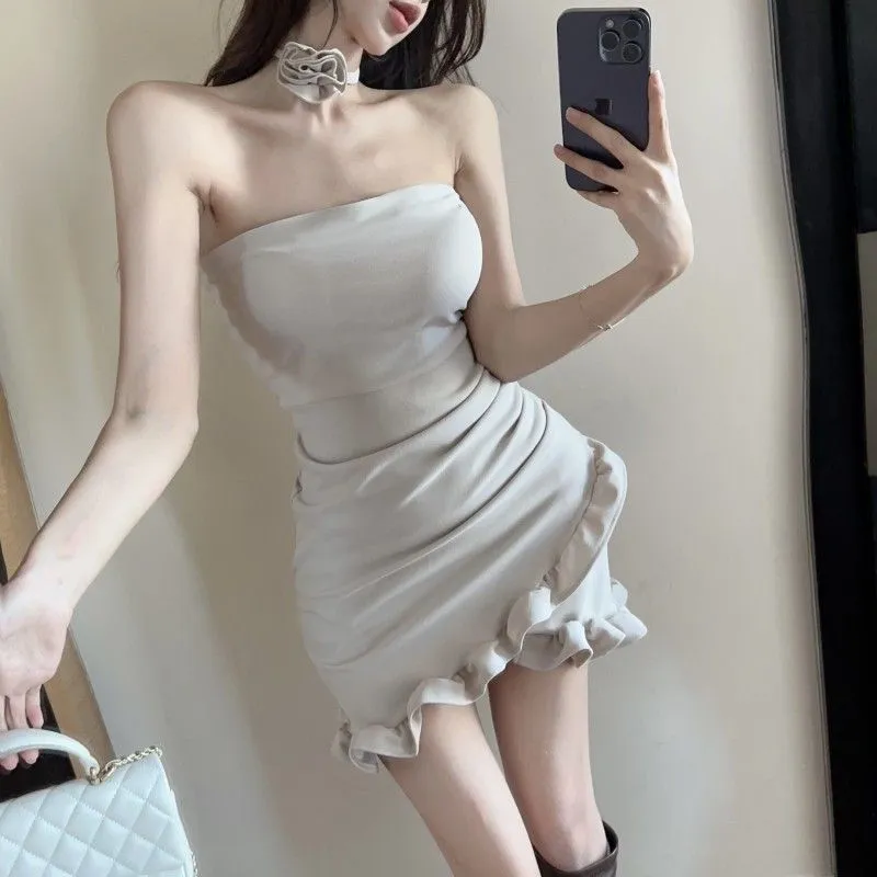 Women's Ruffled Sexy Tube Top Mini Dress - Slim Fit Hip Skirt for Summer Beachwear showcase 4