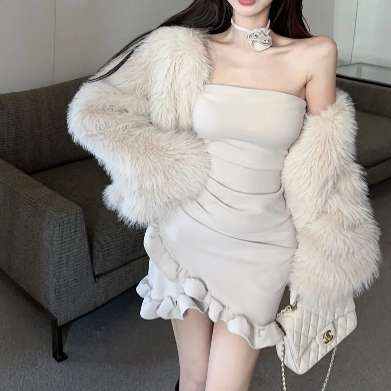 Women's Ruffled Sexy Tube Top Mini Dress - Slim Fit Hip Skirt for Summer Beachwear showcase 2