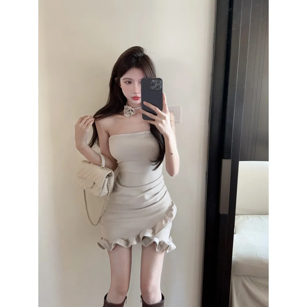 Women's Ruffled Sexy Tube Top Mini Dress - Slim Fit Hip Skirt for Summer Beachwear thumbnail 5
