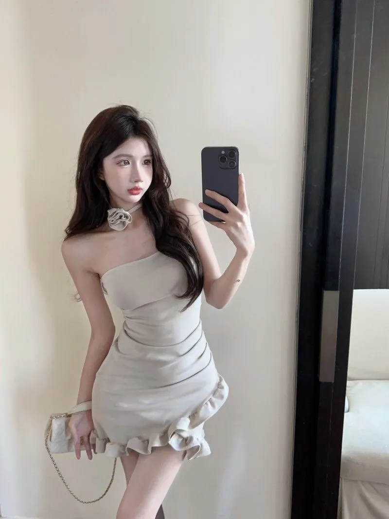 Women's Ruffled Sexy Tube Top Mini Dress - Slim Fit Hip Skirt for Summer Beachwear showcase 5