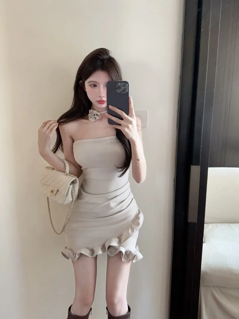 Women's Ruffled Sexy Tube Top Mini Dress - Slim Fit Hip Skirt for Summer Beachwear showcase 14
