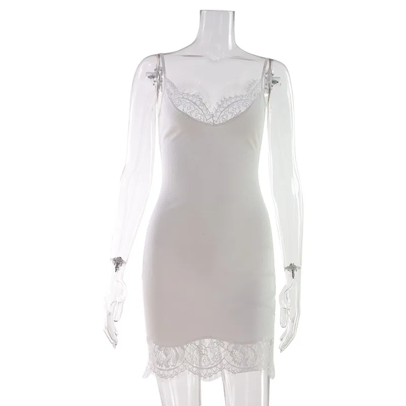 Women's Sexy Lace Splicing Mini Dress - Slim Fit, Sleeveless, Solid Color, Summer Party Clubwear - Image 6