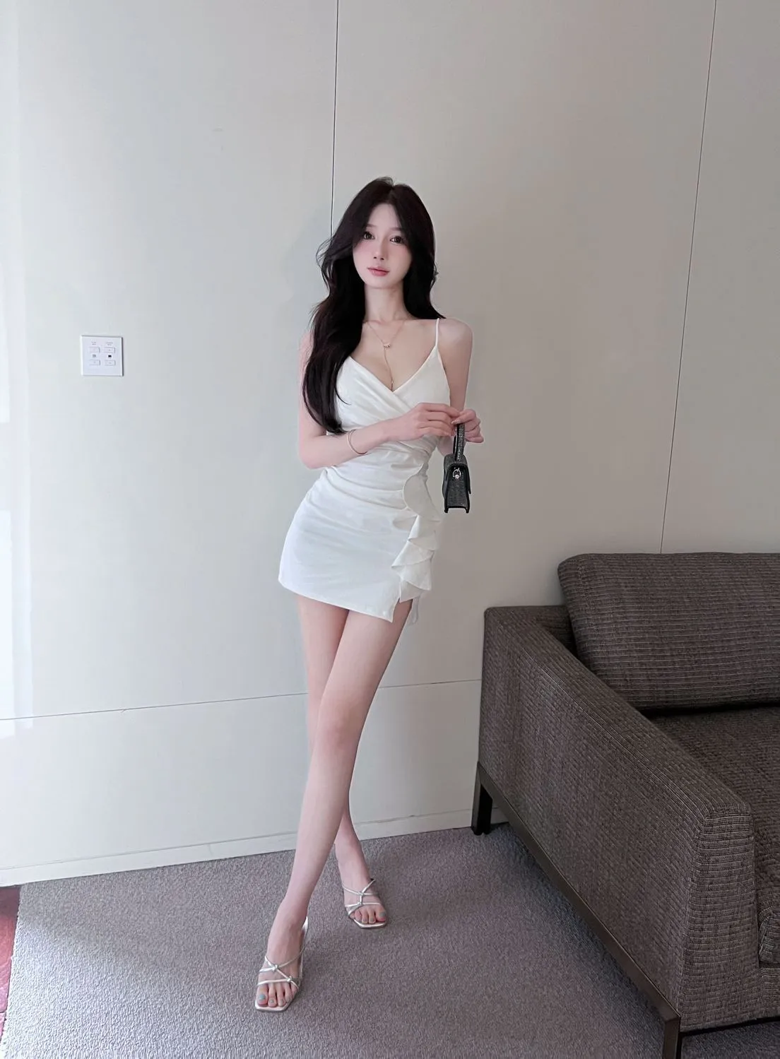 Sexy V-Neck Sling Dress with Ruffles and Tight Hip Skirt - Chic Summer Fashion for Women showcase 6