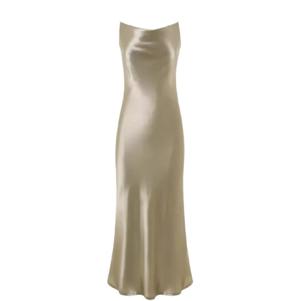 Elegant Acetic Acid Satin Sling Dress for Women - Summer Sleeveless Fishtail Hem Maxi Dress, Chic Socialite Style, Perfect for Evening Events and Parties thumbnail 5