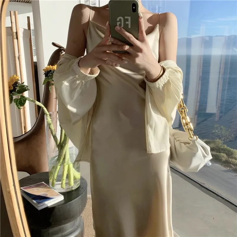 Elegant Acetic Acid Satin Sling Dress for Women - Summer Sleeveless Fishtail Hem Maxi Dress, Chic Socialite Style, Perfect for Evening Events and Parties thumbnail 3