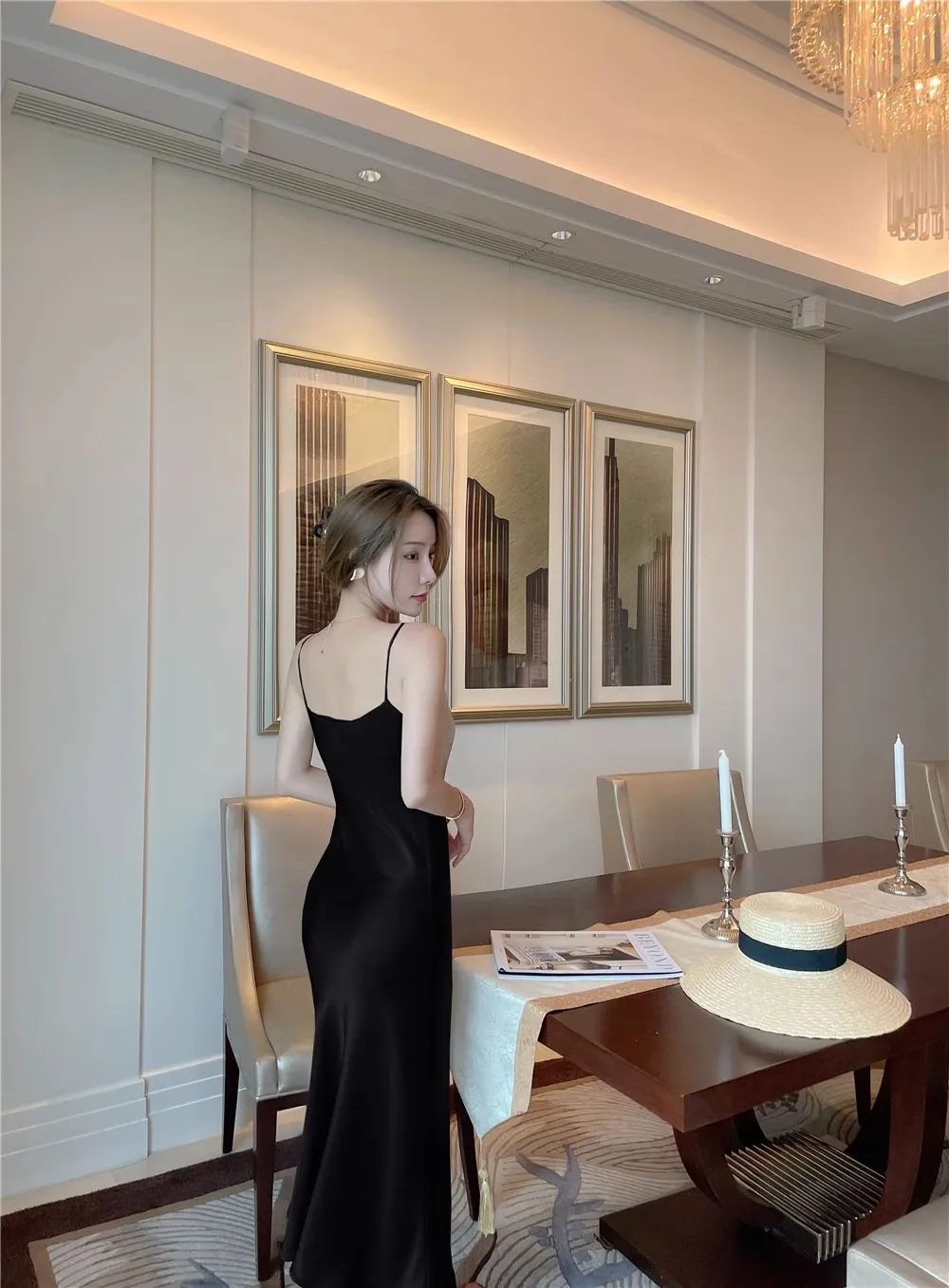 Elegant Acetic Acid Satin Sling Dress for Women - Summer Sleeveless Fishtail Hem Maxi Dress, Chic Socialite Style, Perfect for Evening Events and Parties showcase 9