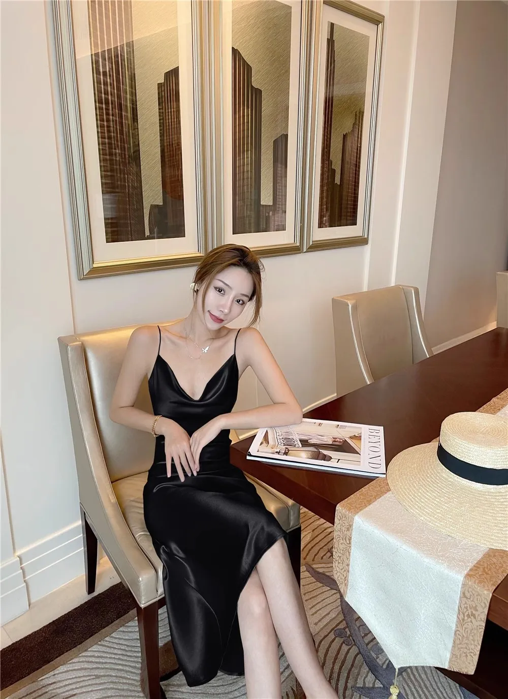 Elegant Acetic Acid Satin Sling Dress for Women - Summer Sleeveless Fishtail Hem Maxi Dress, Chic Socialite Style, Perfect for Evening Events and Parties showcase 8