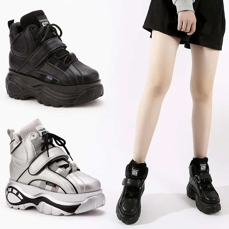 Women's Trendy High-Top Wedge Sneakers - Casual Increased Height Dad Shoes for Autumn, Thick Sole Fashion Footwear thumbnail 1