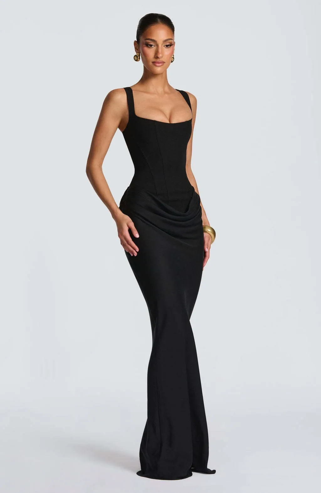 Women's Slim-Fit Fishbone Strap Long Bodycon Dress - Solid Color Elegant Sleeveless Evening Gown for Special Occasions thumbnail 6