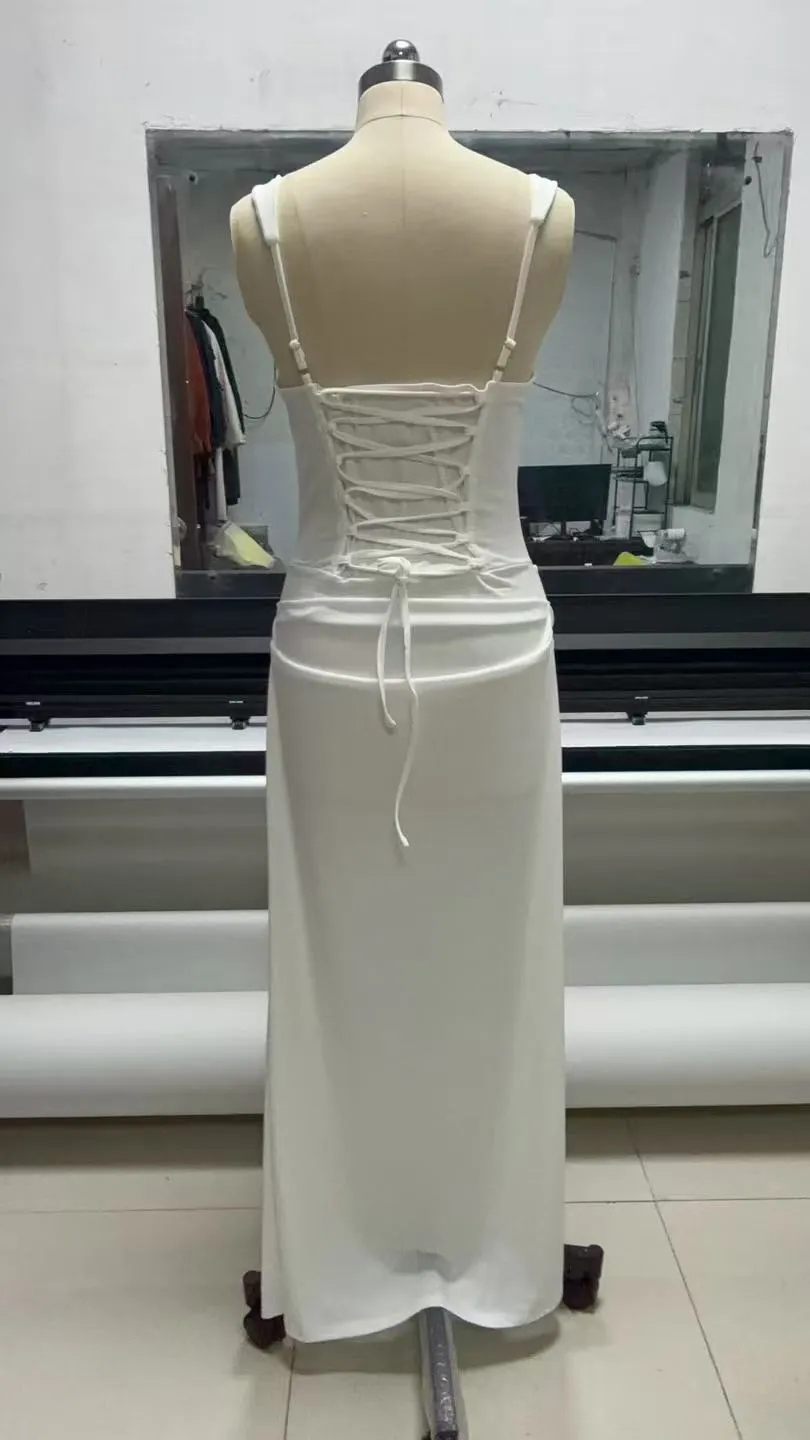 Women's Slim-Fit Fishbone Strap Long Bodycon Dress - Solid Color Elegant Sleeveless Evening Gown for Special Occasions showcase 14