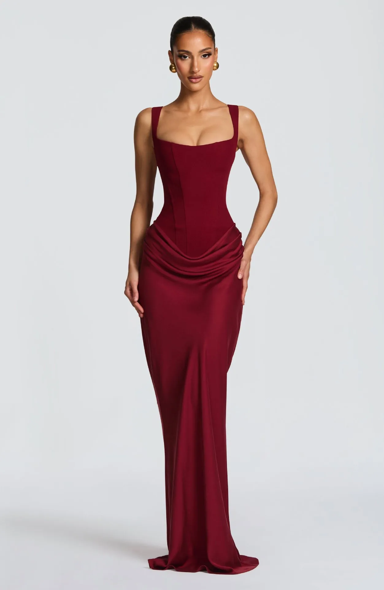Women's Slim-Fit Fishbone Strap Long Bodycon Dress - Solid Color Elegant Sleeveless Evening Gown for Special Occasions thumbnail 10
