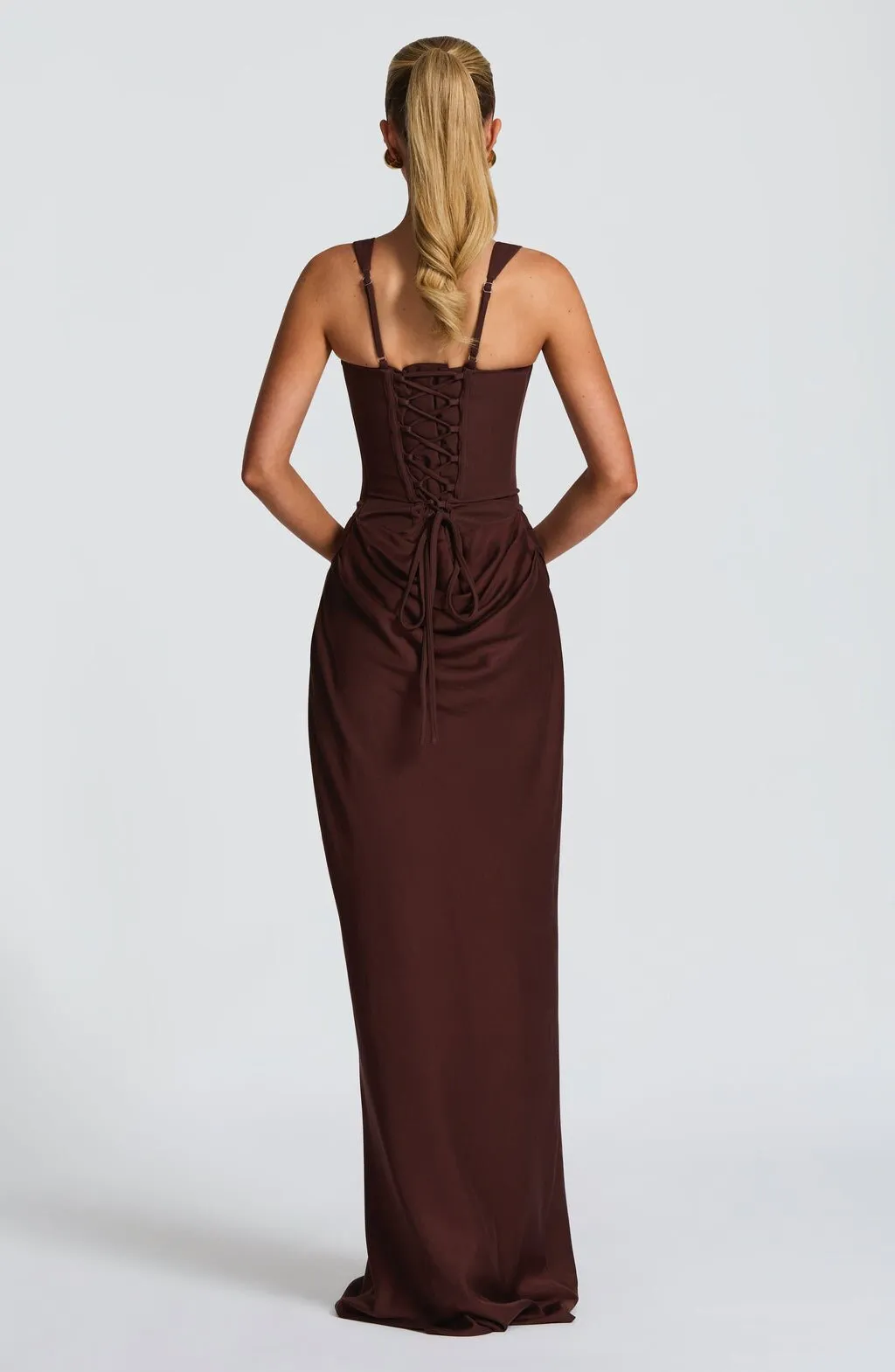 Women's Slim-Fit Fishbone Strap Long Bodycon Dress - Solid Color Elegant Sleeveless Evening Gown for Special Occasions thumbnail 7